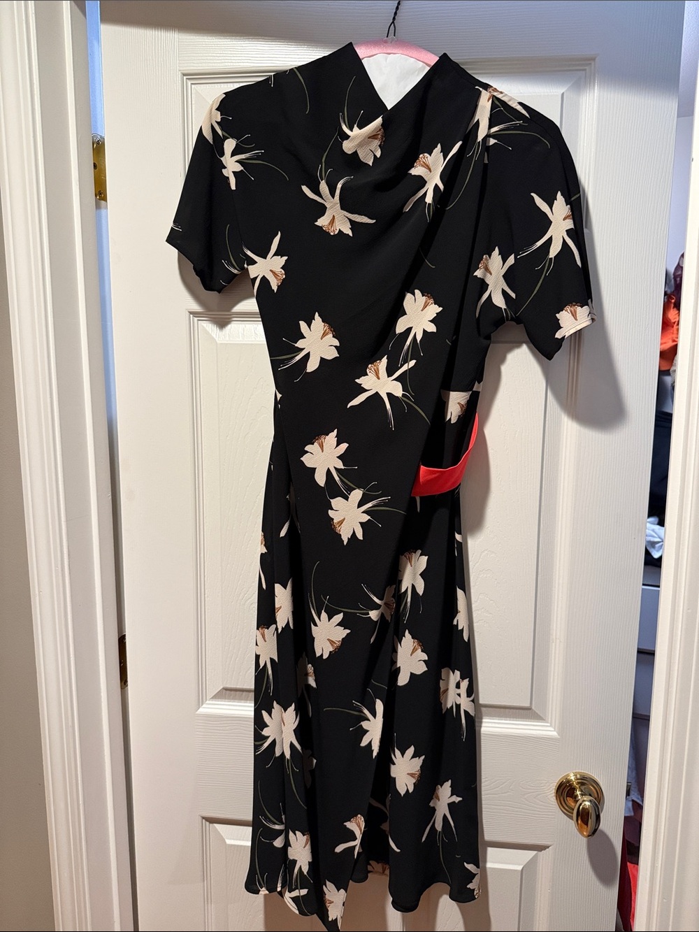 Topshop Black Midi Dress with Cream Floral Print